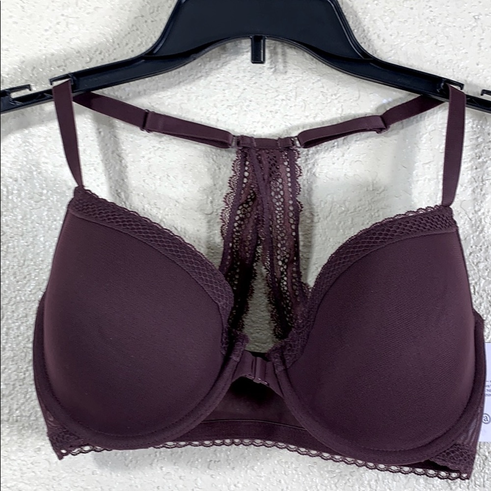 Auden Bra 34D Burgundy Front Closure NTW Lace